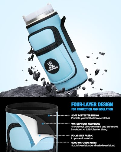 Sports rabbit Universal Water Bottle Holder with Strap & Phone Pocket - color: Blue, size: 40OZ