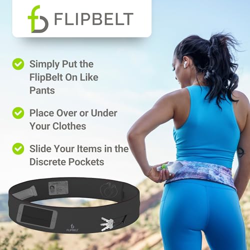 FlipBelt Classic Running Belt, Phone Holder for Running, Money Belt Pouch - color: Carbon, size: Medium