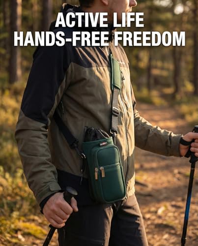 AUPET Water Bottle Sling Bag Sleeve Holder Carrier 25/32/40/64 oz,Insulated Crossbody Water Bottle Case Cover with Strap and Pockets for Men/Women Walking Hiking - color: Dark Emerald Green, size: 64oz