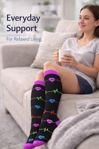 Aoliks 6 Pairs Compression Socks for Women & Nurses, Flying Knee High Socks - color: 02 Blue/Black, size: Small-Medium
