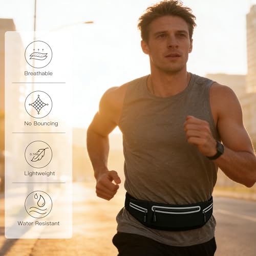 Slim Running Belt for Women Men,Phone Holder Waist Pack,Runners Fanny Pack - color: Drak Black