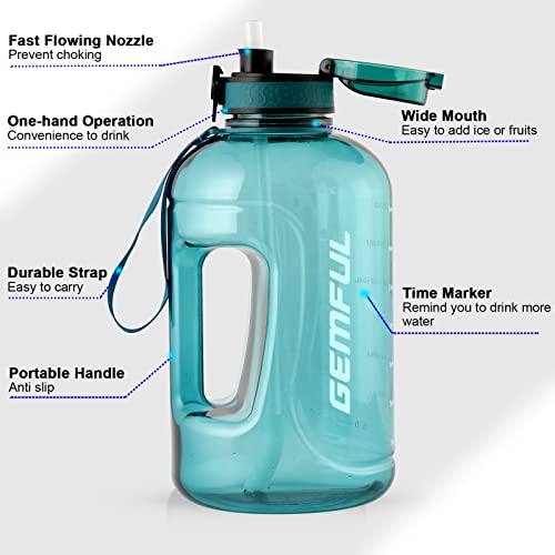 GEMFUL 100oz Big Water Bottle with Straw 3000ml Large Sport Jug (Cyan) - color: Cyan, size: 3 L