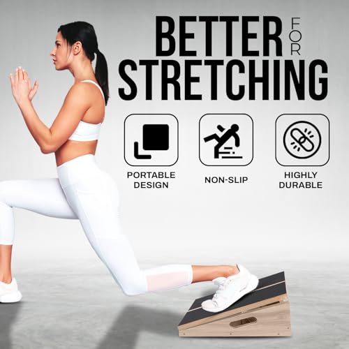 Portable Wooden Slant Board for Calf Stretching - Non-Slip Calf Stretcher Slant board with 5 Position - Adjustable Slant Board for Squats Knees & Ankle Stretcher - Incline board for calf stretching