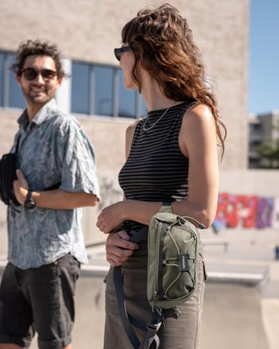 WATERFLY Small Fanny Pack RFID Blocking Travel Hiking Crossbody Waist Bag - color: Gray-Green