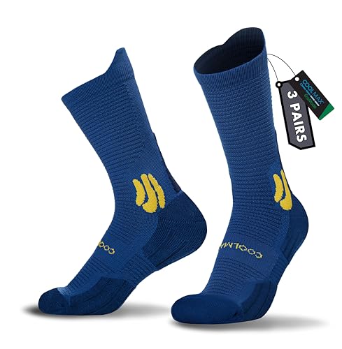 BRISIRA Coolmax Bamboo Viscose Compression Running Socks Crew Mid Calf - color: 3 Pairs Blue, size: 3-6