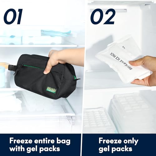 Haimont Freezable Snack Lunch Bag with Buckle Handle, Reusable Freezer Small Cooler, Mini Insulated Bag for Work Travel, Black - color: Black