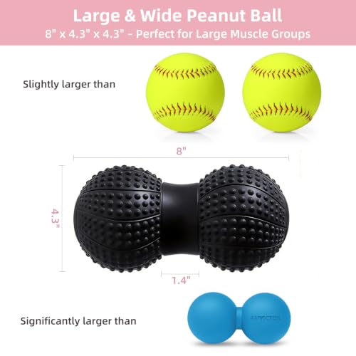 8 Inch Large Peanut Massage Ball Roller for Large Muscle Groups, Deep Tissue Double Massage Ball for Neck,Back,Leg,Low Back,Peanut Myofascia Release Ball for Muscle Knots&Physical Therapy - color: Black