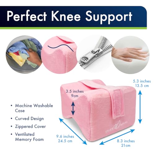Sports Medica Knee Pillow for Side Sleepers, Memory Foam Leg Pillow Cushion - color: Pink