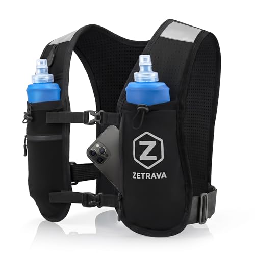 Women’s Running Hydration Vest with 6 Pockets,2x500ml Soft Flasks,Reflective Running Vest,Adjustable Bounce-Free Fit,Waterproof Phone Pocket,Running Backpack for Marathon,Trail Running,Hiking &Cycling
