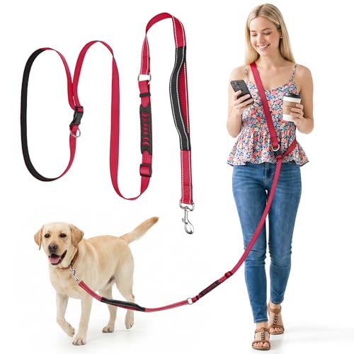 XiaZ Hands Free Dog Leash,Versatile Crossbody Dog Leash,5.9-7.9 FT Waist Belt with Double Handles for Small Medium and Large Dogs Walking, Running and Jogging, Red - color: BasicRed