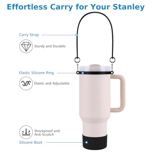 Accmor Water Bottle Handle, Silicone Water Bottle Sling, Water Bottle Carrier Holder with Strap and Boot Compatible with Stanley Cup Accessories - color: black