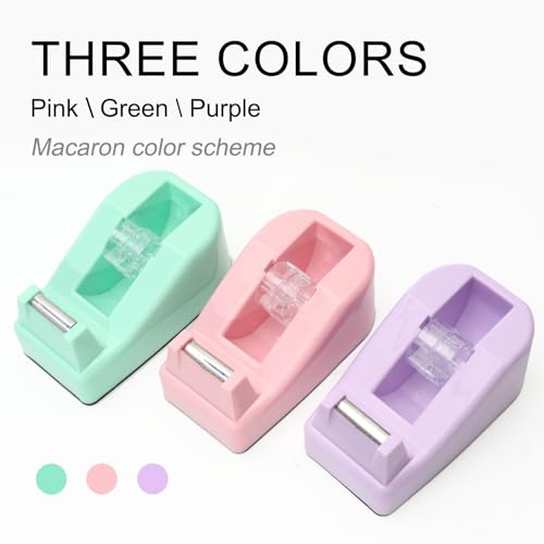 Desktop Tape Dispenser Heavy Duty Desk Accessories Floral Office Tape Dispensers, Weighted Non-Skid Base, Macaron Pink - color: Pink