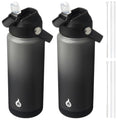 BJPKPK 2 Pack 24oz Insulated Water Bottles with Straw Lids, Stainless Steel - color: 2 X Black Grey, size: 24 Ounces