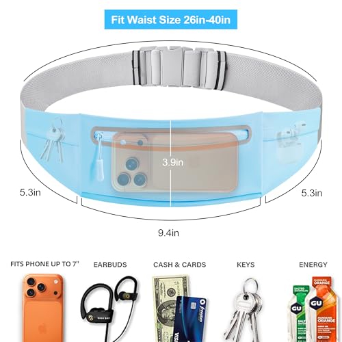 Slim Running Belt for Women Men,Phone Holder Waist Pack,Runners Fanny Pack - color: Light Blue
