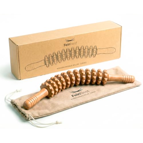 Curved Muscle Roller Stick – Deep Tissue Massage Stick for Muscle Recovery & Sports Therapy, Manual Massage Roller for Legs, Back & Trigger Points (Zero Flex Steel Core) with Travel Bag