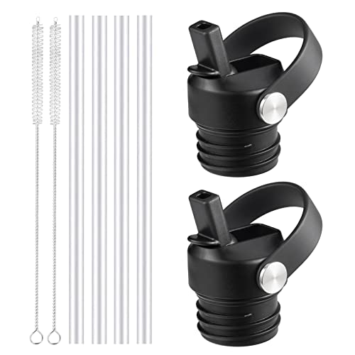RRegeny Straw Lid fits Hydro Flask Standard Mouth, 21 24 oz, Sports Flex Cap Water Bottle Accessories Replacement Top - color: Black+2pack