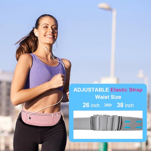 Slim Running Belt for Women Men,Runners Fanny Pack Phone Holder,Money Belt,Running Gear Accessories,with 3 Pockets.(Pink) - color: Pink