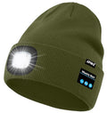 ATNKE LED Lighted Bluetooth Beanie Hat,USB Rechargeable 4 LED Wireless Music Running Headlamp Cap Gift for Men and Women - color: #Army Green