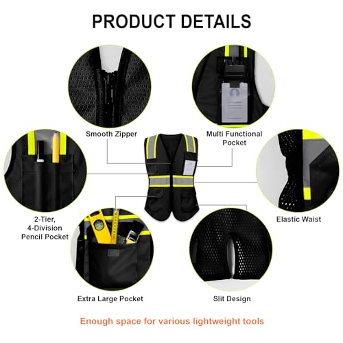 Safety Vest for Women 9 pockets Womens Safety Vest, Black XS - color: Black, size: X-Small