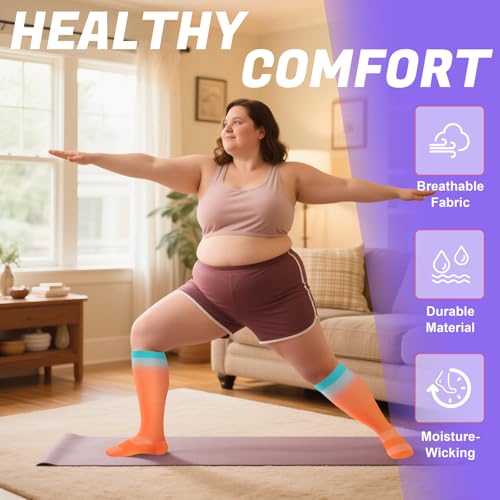 4 Pairs Plus Size Compression Socks,Extra Wide Calf 20-30 mmHg Knee High Compression Socks for Men Women Circulation - color: 07-hot Pink, size: XX-Large