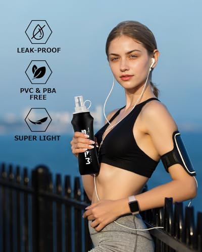 WRELS TPU Soft Flask Lightweight Portable Reusable Water Bottle,BPA Free Collapsible Flask for Hydration Pack in Running Hiking Cycling and Marathon - color: Black-250ML*2