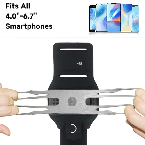 Wristband Phone Holder for Running, 360°Rotation & Detachable Sports Armband with Key Holder for iPhone 16/15/14/13/12/Pro/Pro Max/XS/XR/X/8/7/6/Plus, Fits 4.5-7 Inch Smartphones (Grey) - color: Grey