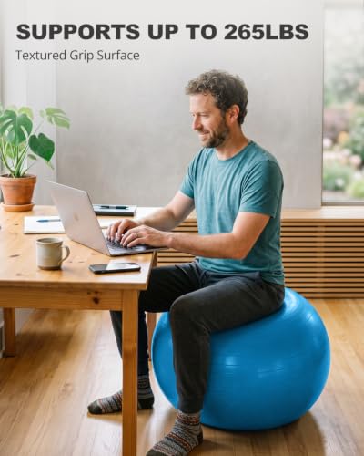 Trideer Yoga Ball for Exercise, Pregnancy, Exercise Ball, Pump Included - color: Sapphire blue, size: L(23-26ines/58-65cm)