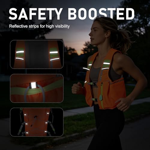 Running Hydration Vest Backpack: Cooling Vest for Men Women - Lightweight Adjustable Hydration Backpack for Trail Race Hiking Cycling Climbing Camping Jogging(Without Bladder) - color: Orange