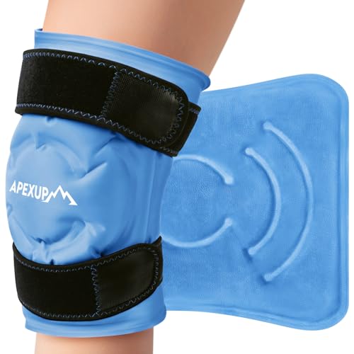 APEXUP Ice Pack for Knee Pain Relief, Large Reusable Wrap After Surgery, Flexible Gel Cold Pack for Injuries, Pain Relief for Back, Shoulder, Elbow, Ankle and Leg (Blue, L, 1PK) - size: Large-1PK, style: Blue