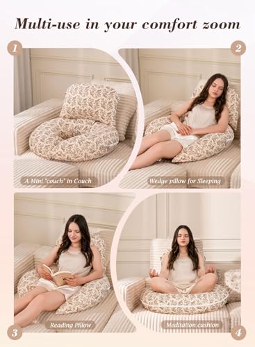 INSEN Wedge Pillow Set for Sleeping and After Surgery, Use for Acid Reflux, Reading and Relaxing, Headboard Pillow for Sitting in Bed, Brown Flower - color: Brown Flower