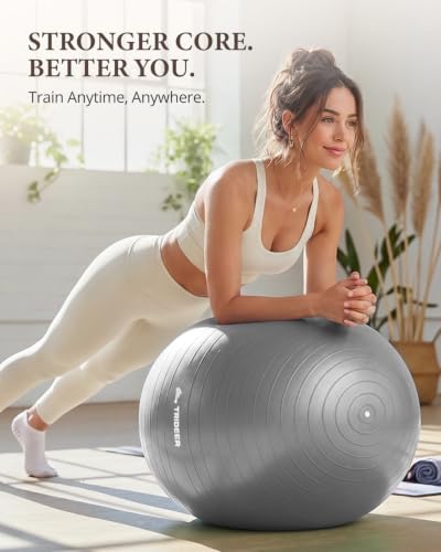 Trideer Yoga Ball for Exercise, Pregnancy, Active Sitting, 55/65/75cm - color: Silver gray, size: L(23-26ines/58-65cm)