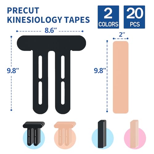 20 Pcs Kinesiology Tape for Knees Stability,Kinetic Tape Precut Strips
