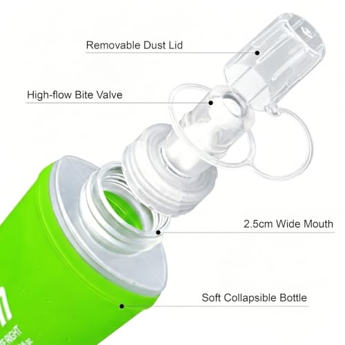 Soft Flask 480ml Collapsible Soft Water Bottle TPU BPA-Free for Hydration Pack Running Vest Jogging Hiking Cycling Camping (Green) - color: Green