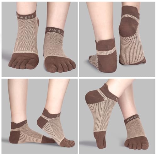 VWELL Cotton Toe Socks Five Finger Socks No Show Crew Athletic Running Socks 4 Pairs,Size 7-11 - color: Coffee