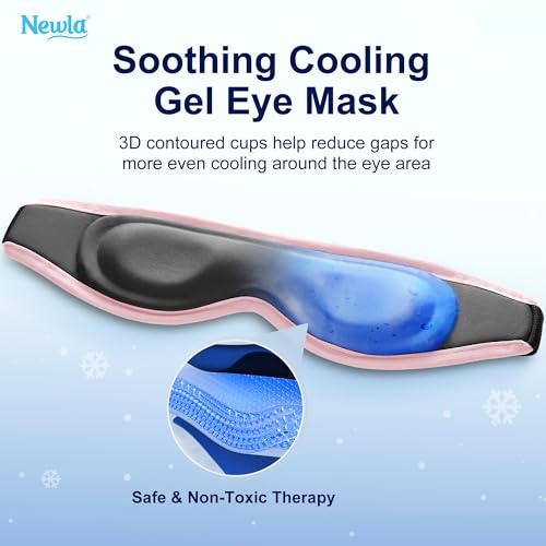 Contoured Cooling Gel Eye Mask: Snug Fit Cold Compress for Puffiness, Pink - color: Pink