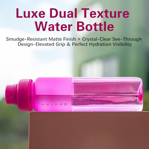 OLDLEY 32 oz Water Bottle with Handle, BPA-Free Tritan Reusable Sports Water Bottle with Leak-Proof Dust Lid, Wide Mouth, Cup Holder Friendly, Half Frosted Clear Bottle for Gym, Travel, Work,Hot Pink - color: Hot Pink