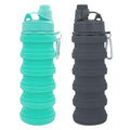 Collapsible Water Bottles Travel water bottle Sports Portable Sport Water Bottle Reusable Water Bottles comes with mountaineering Buckle 500ml silicone Water-proof camping water bottle - color: Green+Grey, style: 2 pack