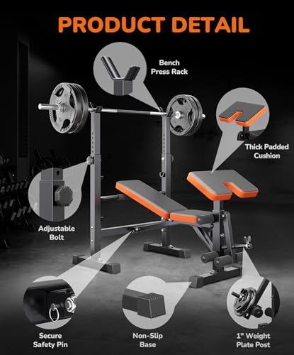 Multi-Function Compact Weight Bench Set Home Gym - color: Orange