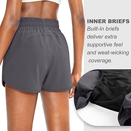 SANTINY Women's Athletic Running Shorts with Zipper Pockets - color: Dark Grey, size: Medium