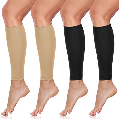 SATINIOR 4 Pairs Calf Compression Sleeve Leg Compression Sock Calf and Shin Support Relieve Calf Pain for Men Women Running (Black, Nude, Medium)