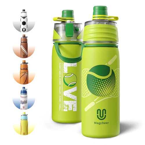 Tennis Water Bottle - 20oz Insulated Misting Water Bottles Stainless Steel 3D Textured - Tennis Accessories Gift for Kids - color: Tennis
