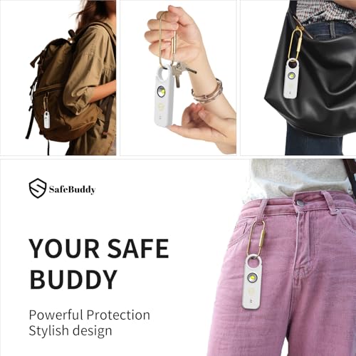 Personal Alarm for Women, Men, Kids, Elderly, Self Defense - Designed by Women 140DB Extra Speakers Alarm with Strobe Light, Rechargeable, Safety Alarms and Premium Keychain (Pure White) - color: Pure White