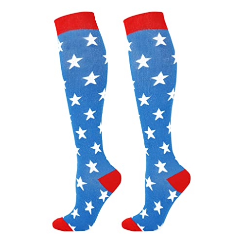 Junely Compression Socks for Women Knee High Socks Funny - color: Blue Star