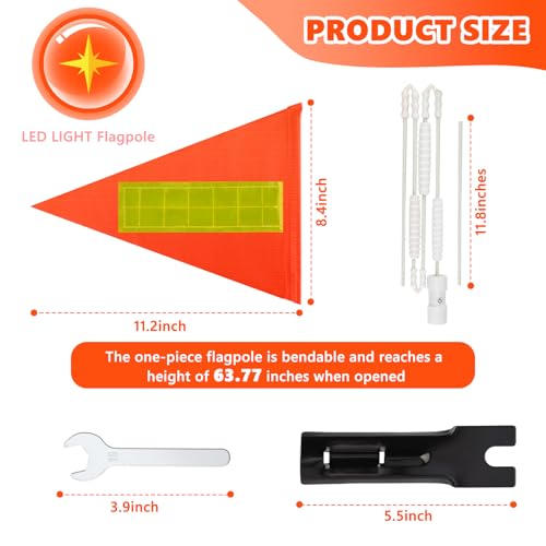 LED Bike Safety Flag Reflective 5.5 ft Lighted Bicycle Safety Flag with Heavy Duty LED Fiberglass Pole Tear-Resistant Waterproof Orange Pennant for Bike - color: Orange
