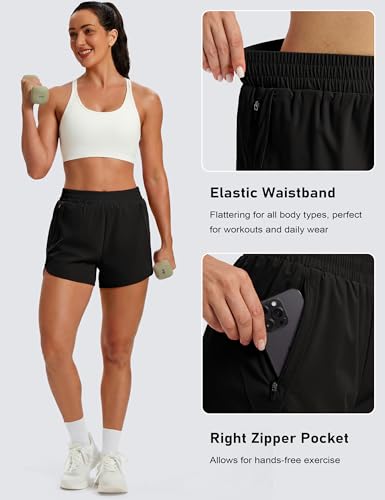 MAGCOMSEN Women's Running Athletic Shorts Zipper Pocket Quick Dry Liner - color: Black, size: X-Small