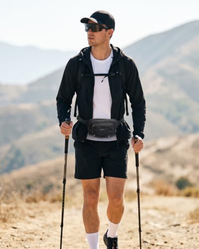 WATERFLY Small RFID Fanny Pack: 1.5L Waist Bag 12" Extender Belt for Hiking - color: Dark Grey