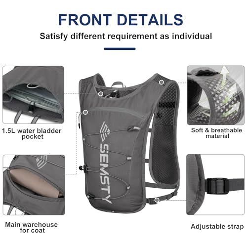 Running Hydration Vest 5L, Running Vest Pack with 1.5L Water Bladder - color: Grey