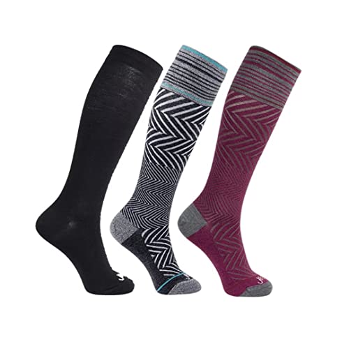 ja vie 76% Merino Wool Graduated Compression Socks for Women & Men (15-20mmHg) - color: 3 Pairs: 1 Pure Black+ 1 Black+ 1 Fuchsia, size: Medium