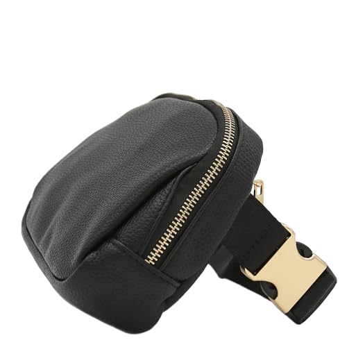 Lightweight Soft PU Pebbled Leather Sling Fanny Pack Belt Bag with Gold Metal Buckle (Black) - color: Black