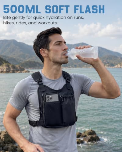 Zelvot Running Vest with 500ml Soft Flask, Chest Pack with Phone Pouch - color: Black